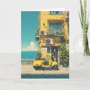 Gele scooter bij zee kaart