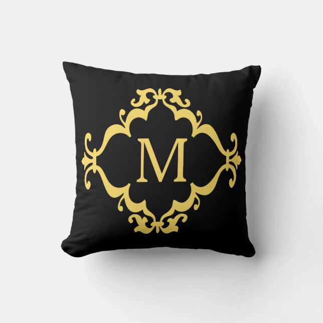 Gele Scroll Personalized Custom Monogram Pillow Kussen (Voorkant)