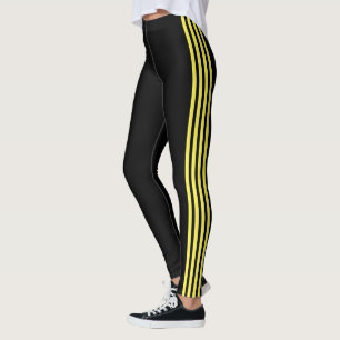 Gele Side Stripe Zwarte Leggings met uw kleuren