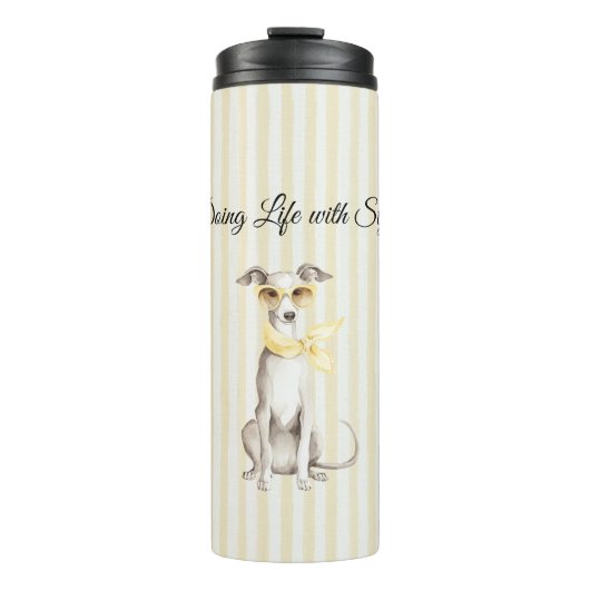 Gele Sjaal Witte Hond  Thermosbeker (Voorkant)