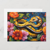 Gele slang in de levendige kleurrijke bloementuin briefkaart (Voorkant / Achterkant)