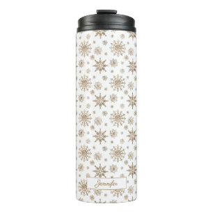 Gele Sneeuwvlokken Patroon & Aangepaste Naam Thermosbeker