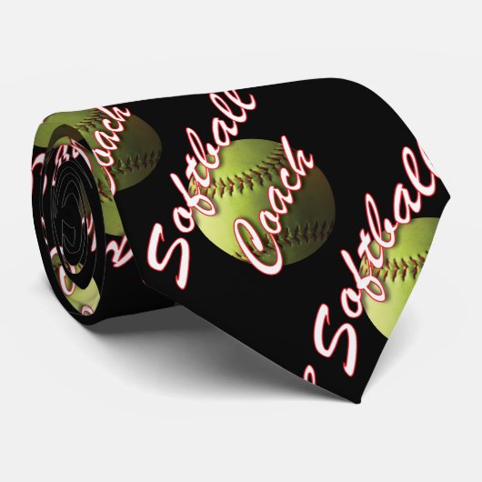Gele Softball Coach Single Black Terug Stropdas (Opgerold)