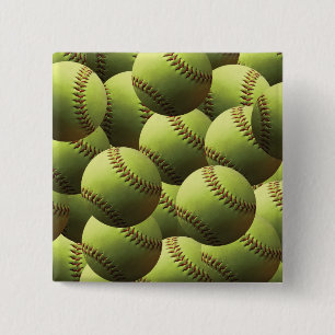 Gele Softball Covered Vierkante Button 5,1 Cm