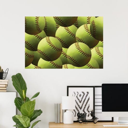 Gele Softball Fastpitch Multiball Poster (Thuiskantoor)