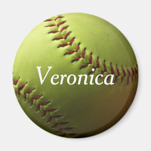 Gele Softball Mini met naam Magneet