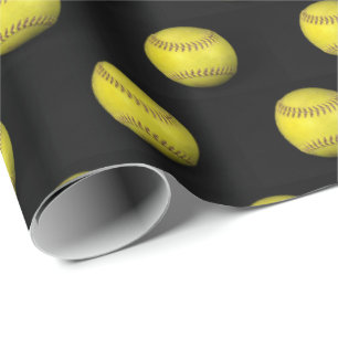 gele softball op zwart cadeaupapier