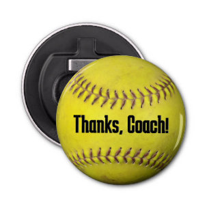 Gele Softball voor coach Button Flesopener