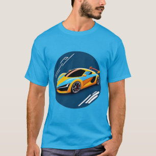 Gele sportwagen op blauwe achtergrond t-shirt