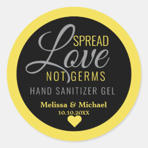 Gele Spread Love Hand Sanitizer Weddenschap Favor Ronde Sticker