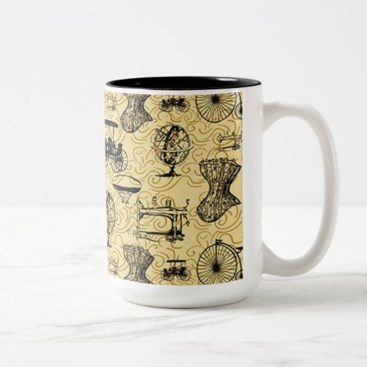 Gele Steampunk Pattern Coffee Mok (Rechts)