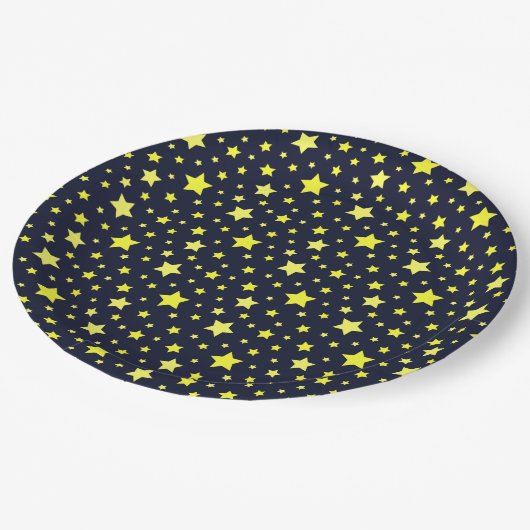 Gele sterren en donkerblauw patroon papieren bordje (Gekanteld)