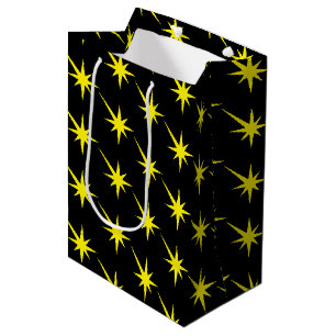 Gele sterren, geschenk zwart patroon medium cadeauzakje