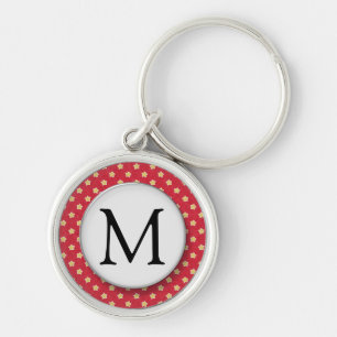 gele sterren op het Rode Patroonmonogram Sleutelhanger