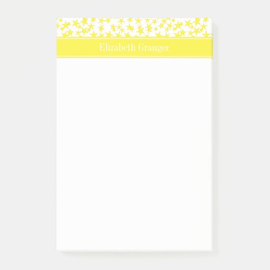 Gele sterren Witte BG, Gele naam Monogram Post-it® Notes (Voorkant)