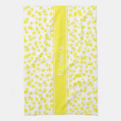 Gele sterren Witte BG, Gele naam Monogram Theedoek (Verticaal)