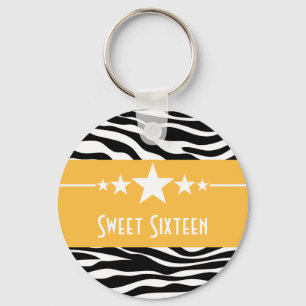 Gele sterren Zebra Print Sweet 16 Sleutelhanger