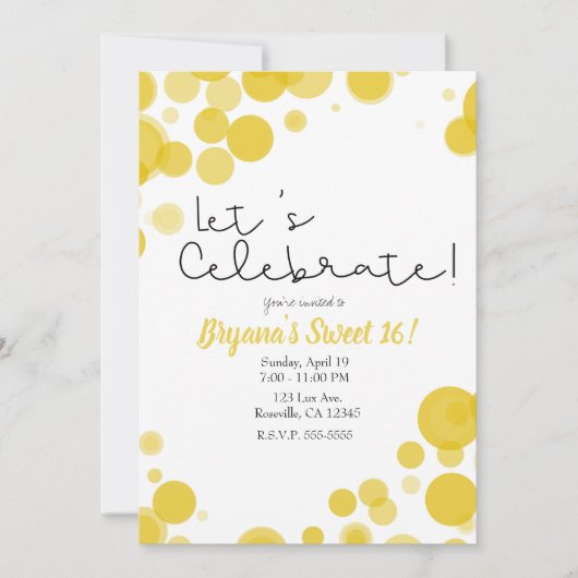 Gele Stippen Bubbles Laten we Feest Vieren Kaart (Voorkant)