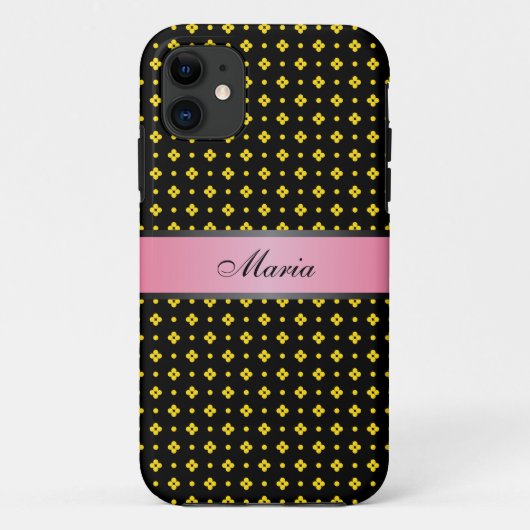 Gele Stippen Patroonroze 2 Gepersonaliseerde naam Case-Mate iPhone Case (Achterkant)
