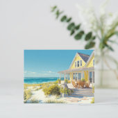 Gele strandhuis kustkunst ansichtkaart briefkaart (Staand voorkant)