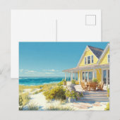 Gele strandhuis kustkunst ansichtkaart briefkaart (Voorkant / Achterkant)