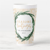 Gele streep en waterverf met kerstmis latte mok (Voorkant)