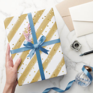Gele strepen en goudglitter Kinder partij Cadeaupapier
