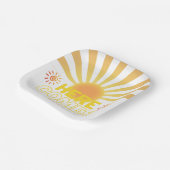 Gele strepen hier komt het Son Baby shower Papieren Bordje (Gebogen)