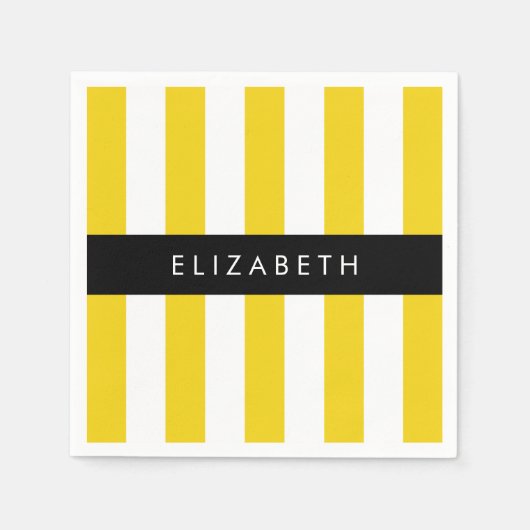 Gele strepen, streeppatroon, lijnen, Jouw naam Servet (Voorkant)