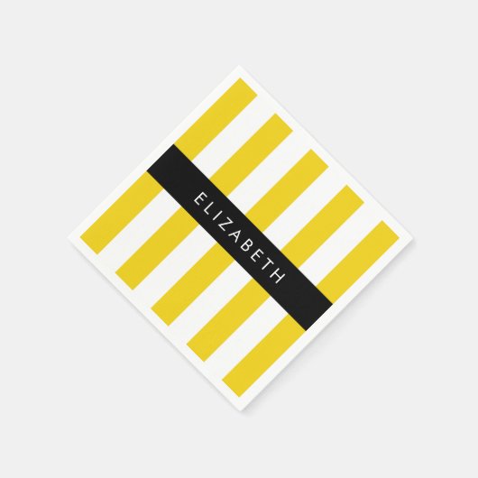 Gele strepen, streeppatroon, lijnen, Jouw naam Servet (Hoek)