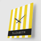 Gele strepen, streeppatroon, lijnen, Jouw naam Vierkante Klok (Hoek)