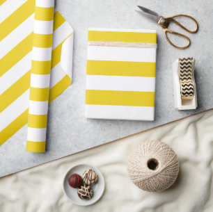 Gele strepen, witte strepen, gestreept patroon cadeaupapier