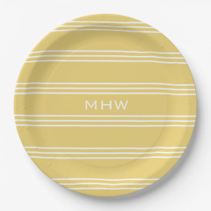 Gele stripes aangepast monogram papier bord