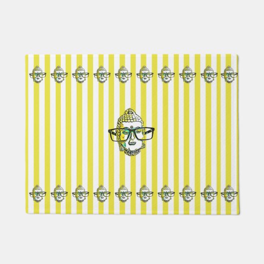 Gele Stripes Boeddha Vrede Deurmat (Voorkant)