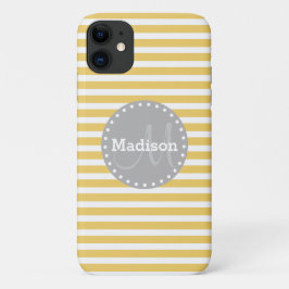 Gele stripes grijs monogram iPhone 11 hoesje