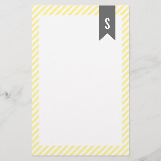 Gele stripes Monogram Stationery Briefpapier (Voorkant)