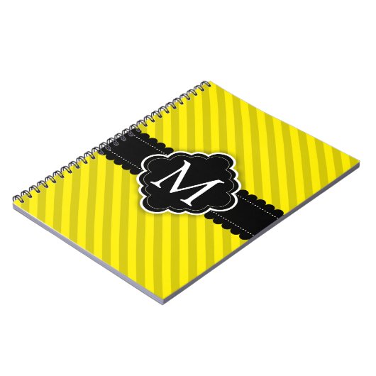 Gele Stripes Pattern Black, aangepast monogram Notitieboek (Linkerzijde)