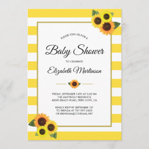Gele Stripes Zonnebloemen Baby shower van goudbloe Kaart
