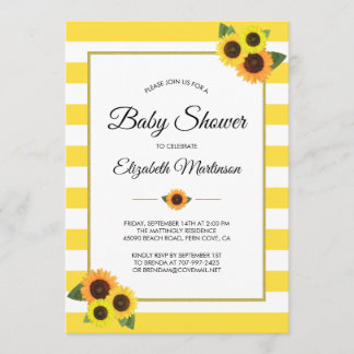 Gele Stripes Zonnebloemen Baby shower van goudbloe Kaart