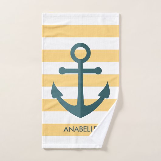 Gele strips en blauwe anker bad handdoek (Handdoek)