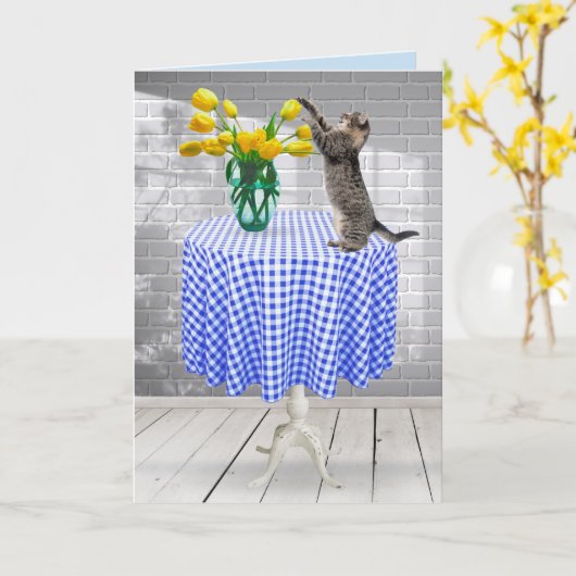 Gele struisvogels met kat kaart (Gele Bloem)