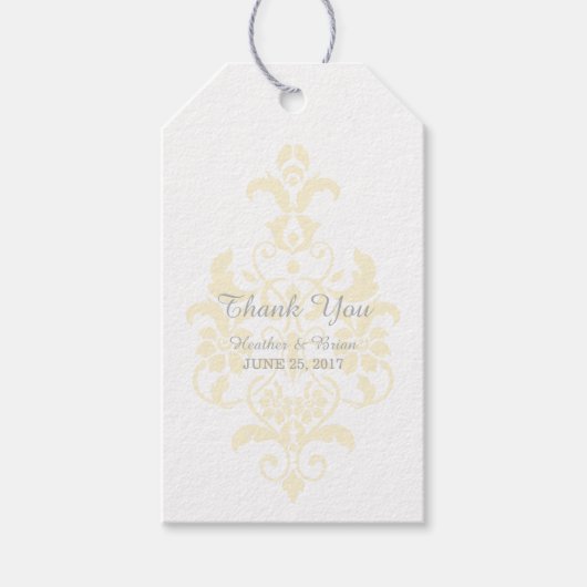 Gele subtle Damask Wedding Gift Labels Cadeaulabel (Voorkant)