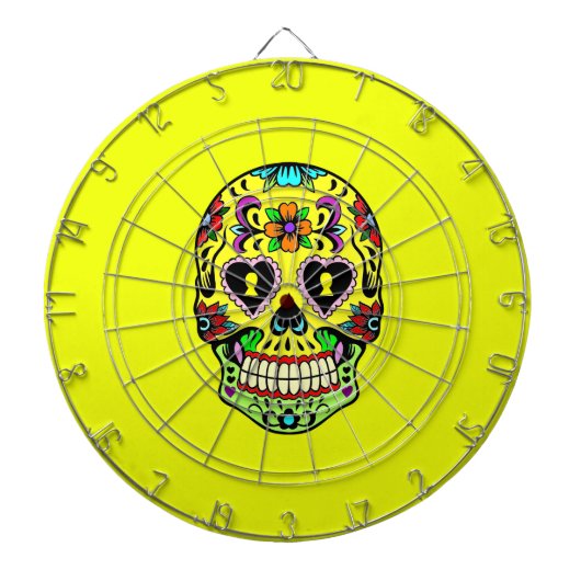 Gele Suikerschedel (Dag van de Doden) Dartboard Dartbord (Voorkant)