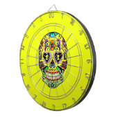 Gele Suikerschedel (Dag van de Doden) Dartboard Dartbord (Voorkant Rechts)
