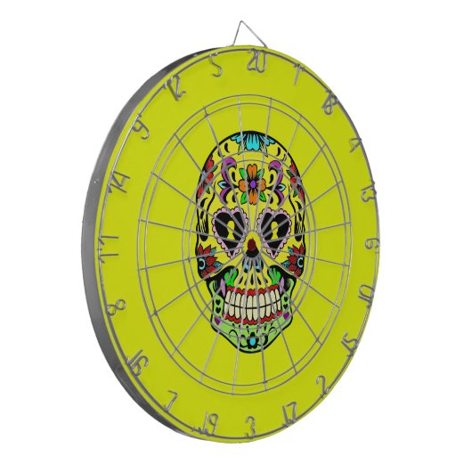 Gele Suikerschedel (Dag van de Doden) Dartboard Dartbord (Voorkant Links)