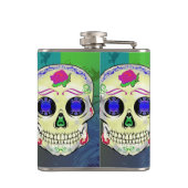 Gele Suikerschedel met Paars Roos Heupfles (Achterkant)