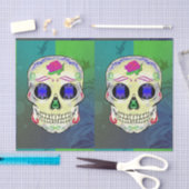 Gele Suikerschedel met Paars Roos Tissuepapier (Craft)