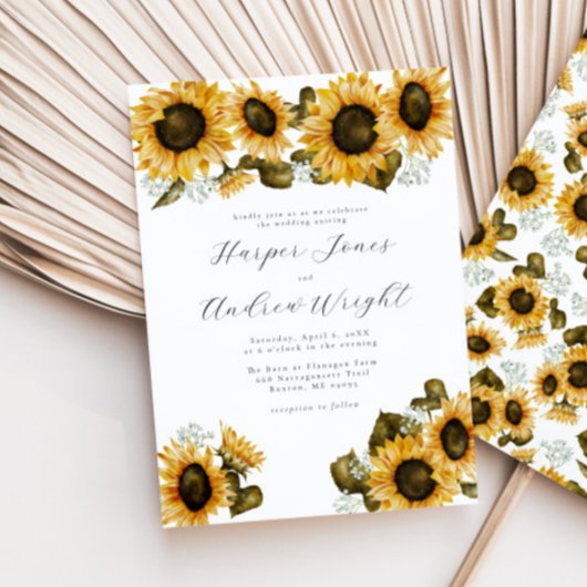 Gele Sunflower Floral Wedding Invitation Kaart