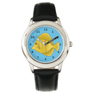 Gele tang vis cartoon illustratie horloge