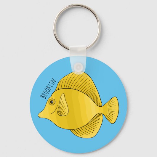 Gele tang vis cartoon illustratie sleutelhanger (Voorkant)